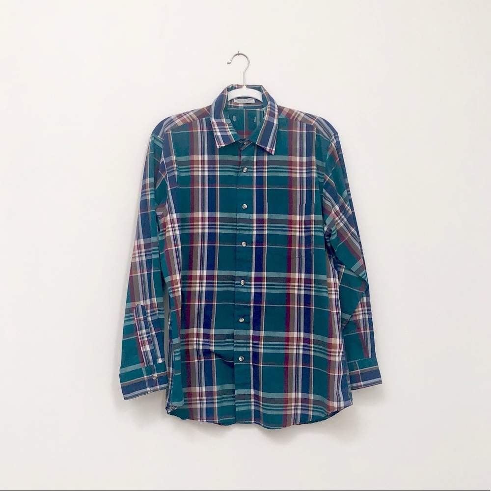 Vintage Blue Plaid Button Down Shirt / L